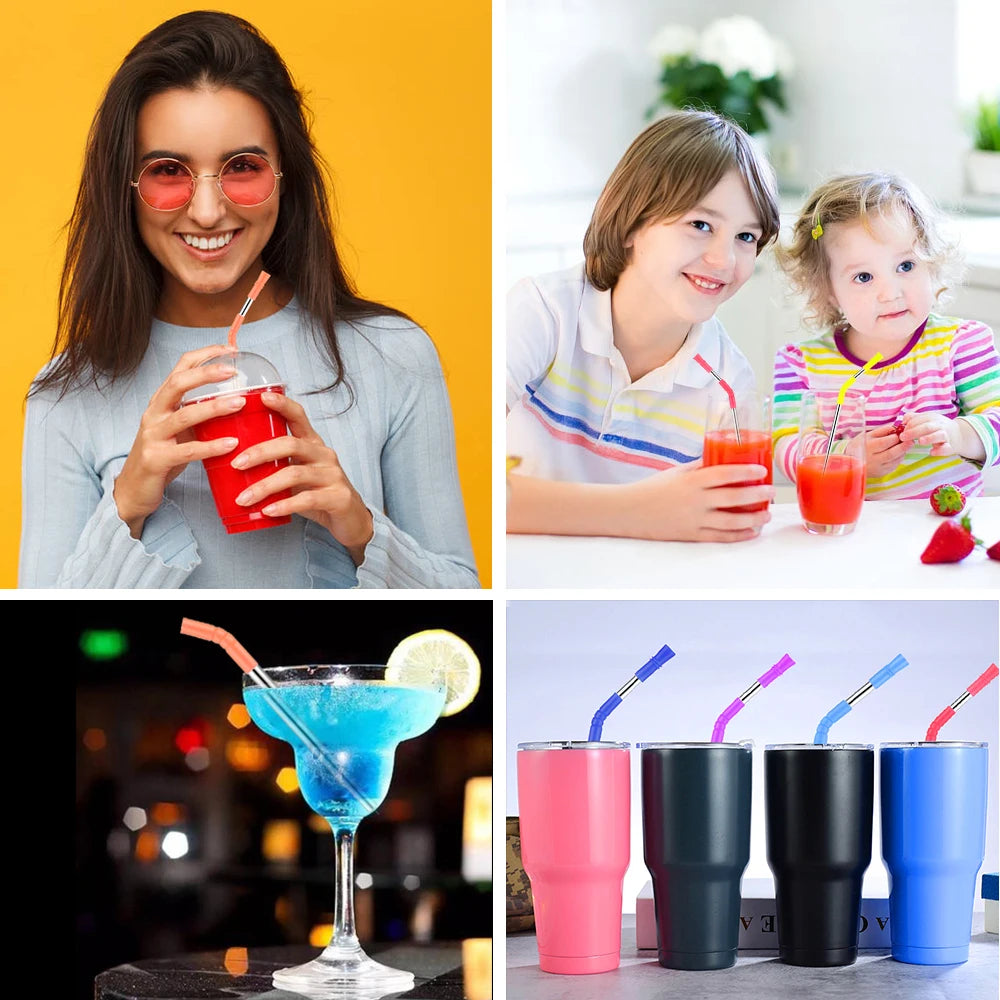 Reusable Collapsible Stainless Steel Straw Kit - Portable Straw with Case, Tip, and Cleaning Brush for Travel, Parties, and Home Use