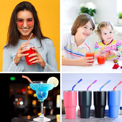 Reusable Collapsible Stainless Steel Straw Kit - Portable Straw with Case, Tip, and Cleaning Brush for Travel, Parties, and Home Use
