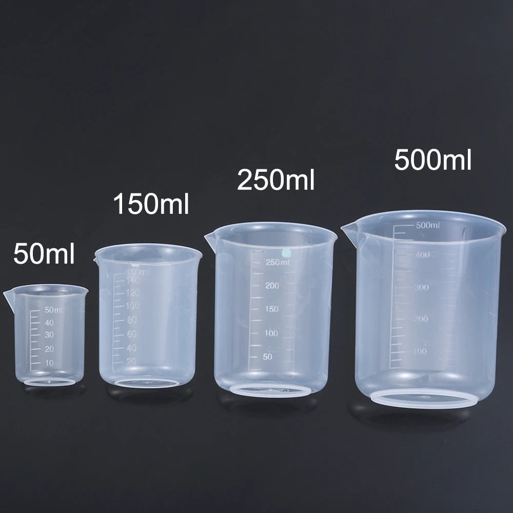 1/4PCS Plastic Measuring Cups – 50ml/150ml/250ml/500ml Graduated Beaker Set for Lab, Kitchen & Baking Measurement Tools