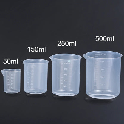 1/4PCS Plastic Measuring Cups – 50ml/150ml/250ml/500ml Graduated Beaker Set for Lab, Kitchen & Baking Measurement Tools