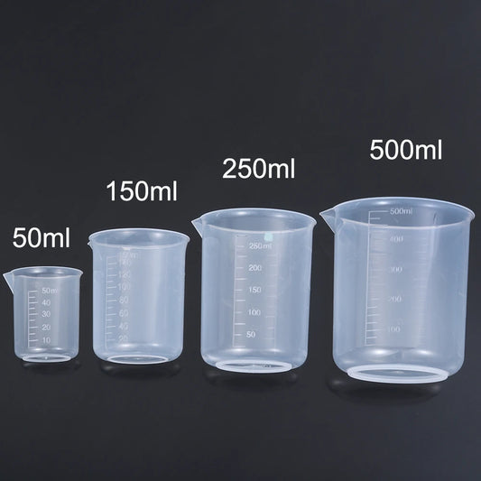 1/4PCS Plastic Measuring Cups – 50ml/150ml/250ml/500ml Graduated Beaker Set for Lab, Kitchen & Baking Measurement Tools