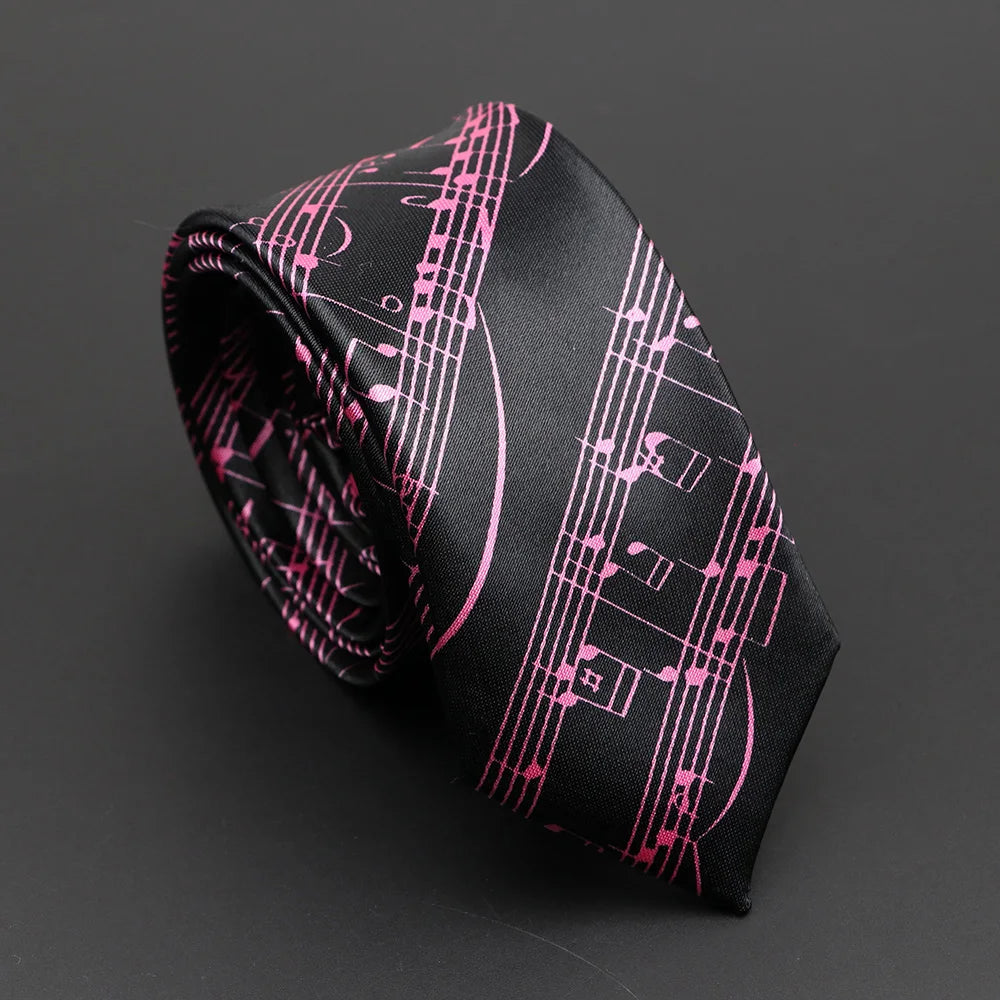 Musical Notes Slim Necktie - Silky Piano & Guitar Print Tie for Men & Women, Elegant Fashion Gift