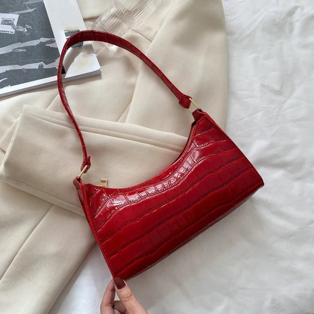Fashion PU Leather Handbag for Women – Alligator Pattern Small Underarm Messenger Bag & Purse