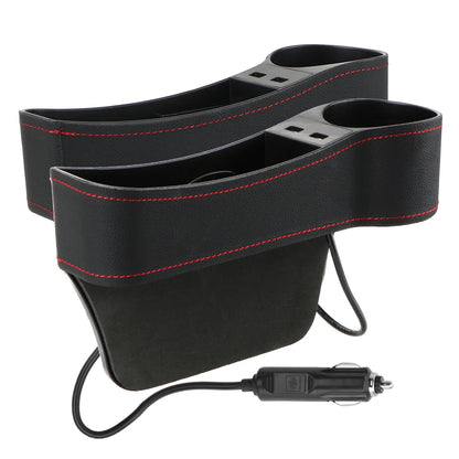 Car Seat Gap Organizer – Leather Auto Crevice Storage Box with Cup & Phone Holder, USB Option