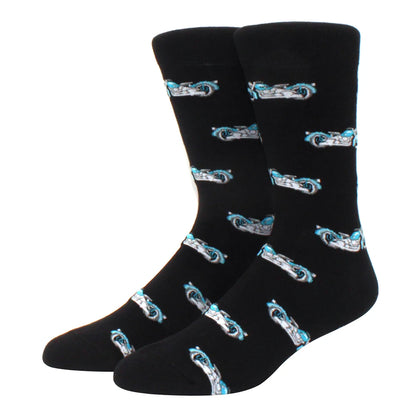 Men's Colorful Combed Cotton Jacquard Crew Socks - Striped Business Casual Dress Socks