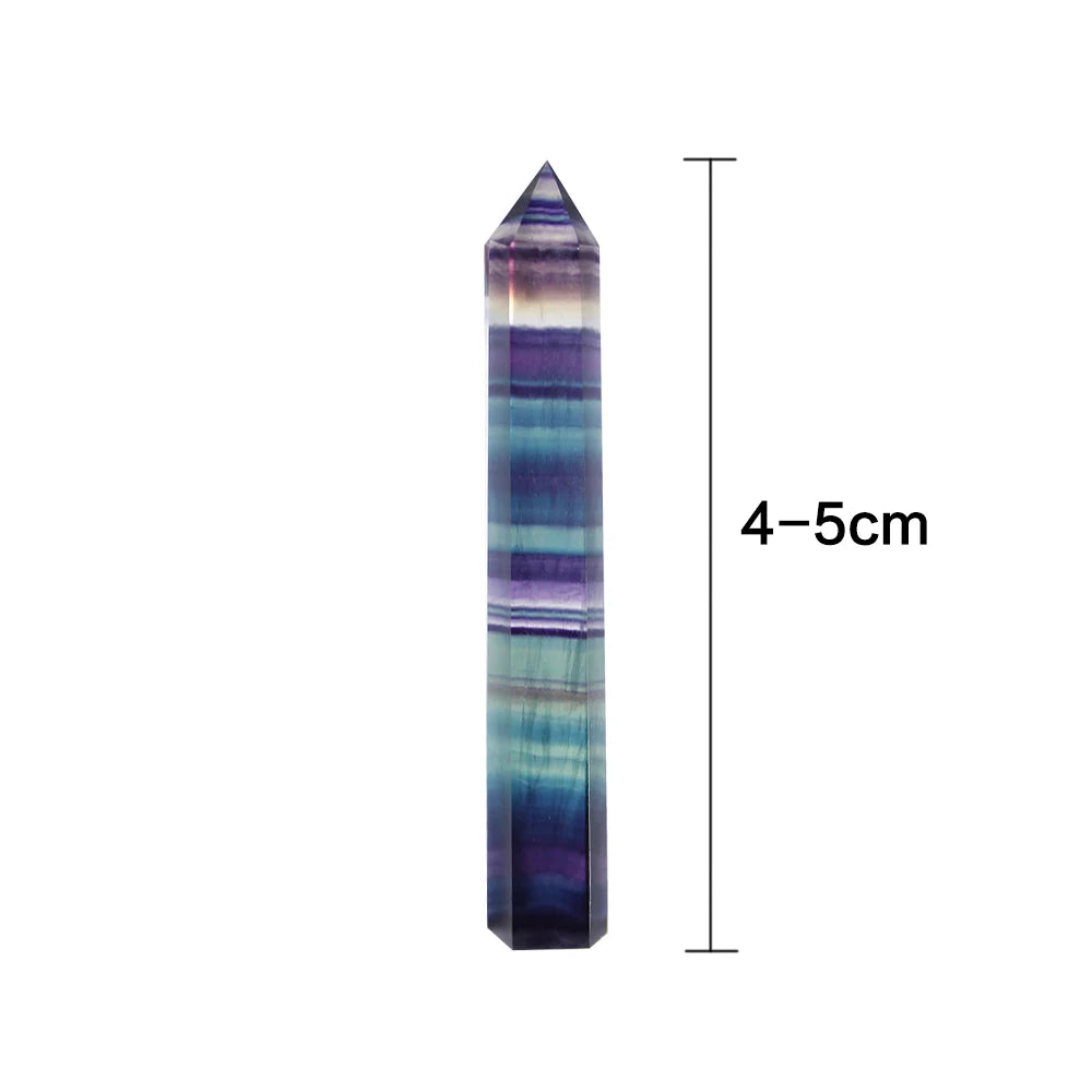 Natural Fluorite Crystal Wand — Colorful Striped Quartz Stone Point for Healing & Energy Treatment (4-7cm)
