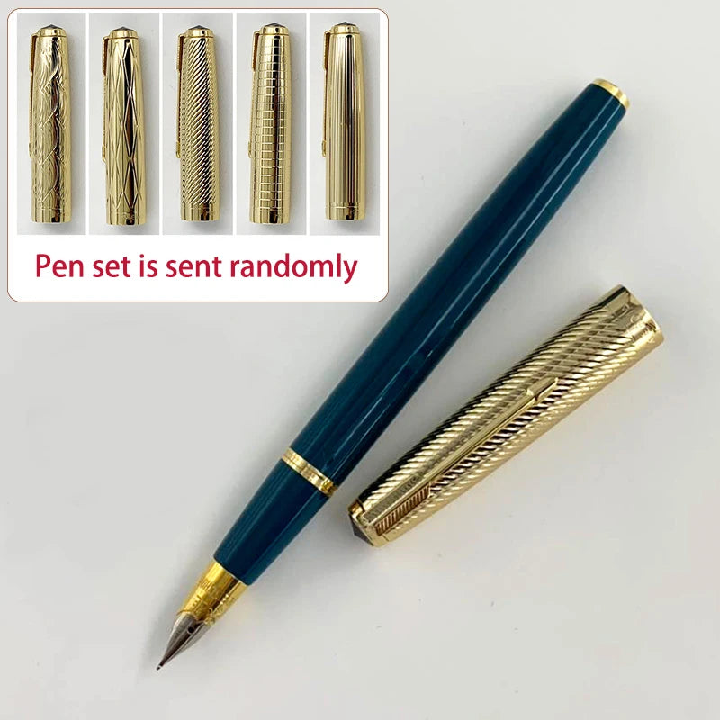 Yong Sheng 601A Wave Fountain Pen – Golden Cap, Fine Nib, Dark Blue Vacumatic, Luxury Gift for Office