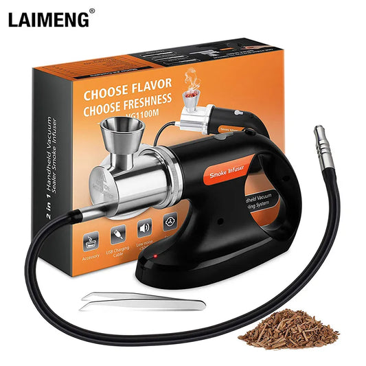 Portable Handheld Cold Smoking Gun with Vacuum Sealer: Electric Smoke Infuser Machine for Food, Drinks, and Cocktails - S268 Model