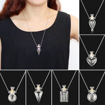 Openable Glaze Vial Pendant Necklace – Water Drop Heart Mini Perfume Bottle, Keepsake Jewelry Gift with Steel Chain