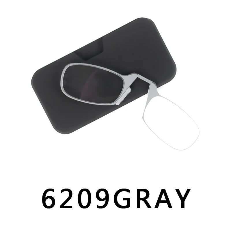 Men’s Nose Clip Reading Glasses – High-Quality Portable Transparent Eyewear for Seniors with Case