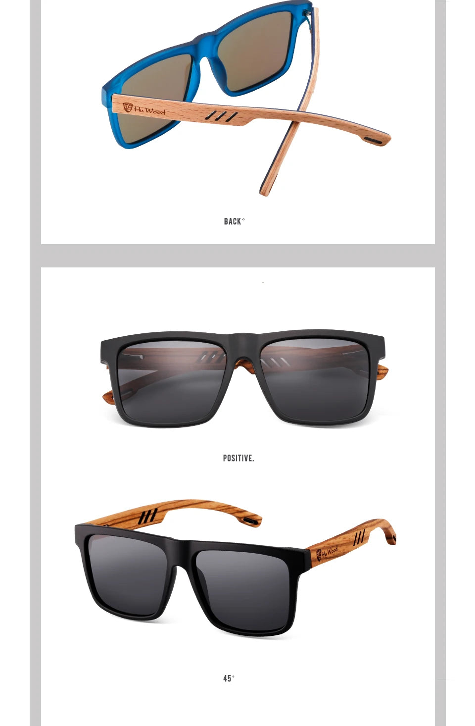 HU WOOD Square Polarized Sunglasses for Men — UV400 Fashion Sport & Driving Sun Glasses