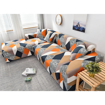 Stretch Sofa Cover - Printed Elastic Slipcover for L-Shaped Corner Couch, Living Room 1/2/3/4 Seat Protector