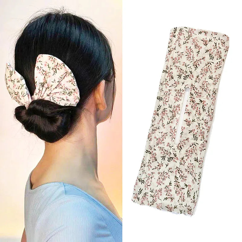 Deft Bun Hair Band for Women – Printed Bow Headband & Donut Bun Maker, DIY Hairstyle Twist & Ponytail Tool