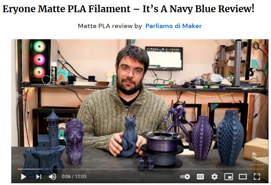 ERYONE Matte PLA Filament 1.75mm – 1KG High-Quality Spool for 3D Printing, Fast Shipping