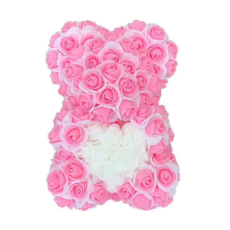 2024 40cm Rose Bear – Heart-Shaped Artificial Flower Teddy Bear for Valentine’s, Wedding, Birthday & Christmas Gifts
