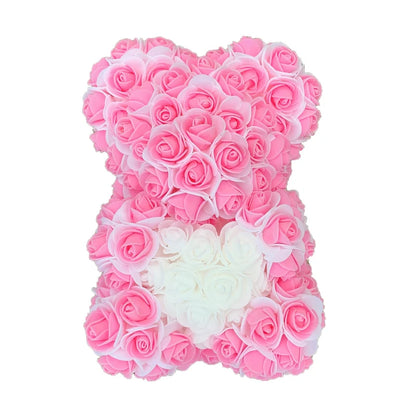 2024 40cm Rose Bear – Heart-Shaped Artificial Flower Teddy Bear for Valentine’s, Wedding, Birthday & Christmas Gifts