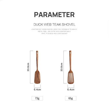 1-9pcs Teak Wood Tableware Set – Natural Wooden Cooking Spoons, Colander Spoon & Soup Skimmer Kitchen Tool Kit