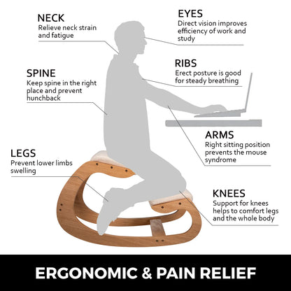 VEVOR Ergonomic Wooden Kneeling Chair — Rocking Stool with Thick Cushion for Correct Posture, Home & Office Use