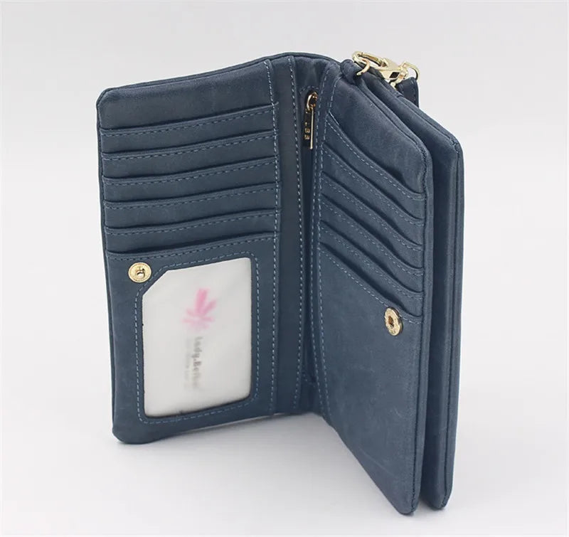 Large Capacity Women's Wallet – Dull Polish Leather, Double Zipper Clutch Wristlet with Phone, Coin & Card Holder Pockets