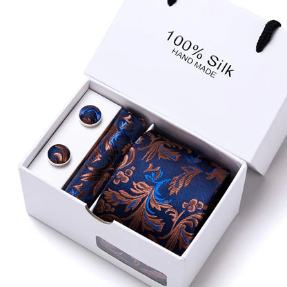 100% Silk Men’s Tie Gift Set - Classic 7.5cm Striped Floral Necktie with Handkerchief for Office, Party & Wedding Formal Wear