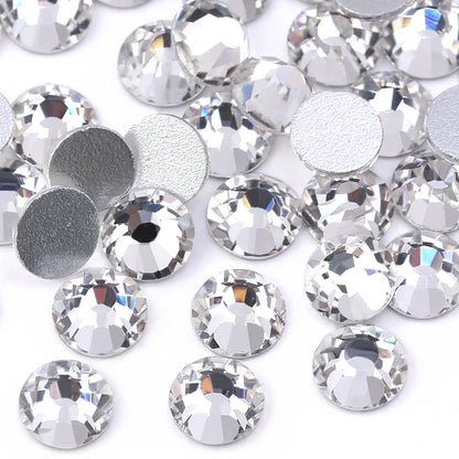 SS3-SS50 Clear Crystal White 3D Nail Art Rhinestones – Silver Flatback Glitter Gems for Nail Decoration