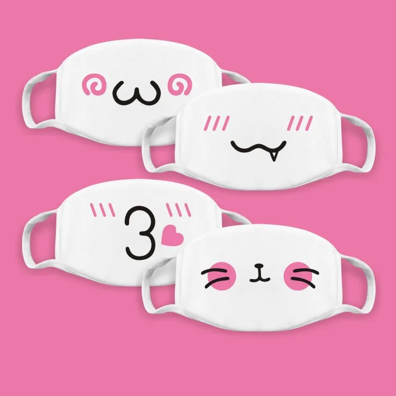 Kawaii Anime Expression Cotton Face Mask – Breathable Smile Mouth Muffle for Unisex Korean Style