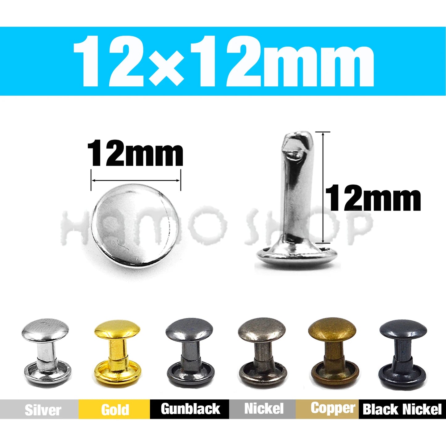 100Set Metal Double Cap Rivets - 5-15mm Round Stud Nails for Leathercraft, Shoes, Bags, Belts, Clothing & DIY Repairs
