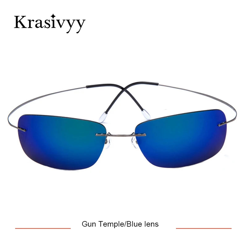Krasivyy Rimless Square Polarized Sunglasses – Ultralight Pure Titanium, Brand Design for Men, Driving Sun Glasses, Oculos De Sol