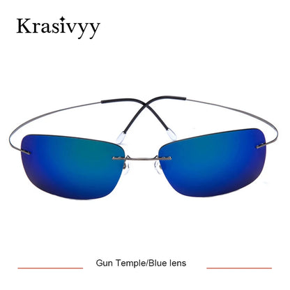 Krasivyy Rimless Square Polarized Sunglasses – Ultralight Pure Titanium, Brand Design for Men, Driving Sun Glasses, Oculos De Sol
