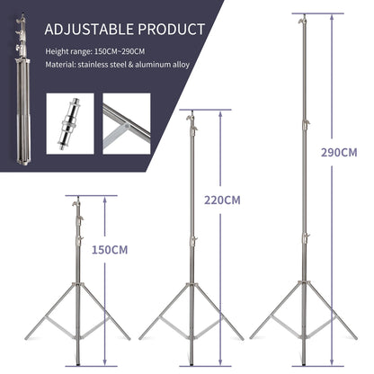 290cm Air Pressure Tripod - 10kg Bearing Stainless Steel Light Stand for Camera, Ring Light, Live Streaming & Photography