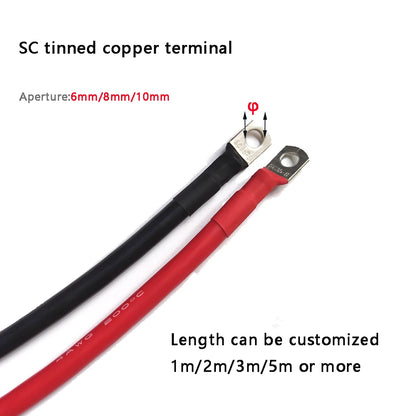 Super Soft Silicone Battery Cable - 10/8/6/4/2AWG Wire with SC Terminals M8 M10 M6 for Car Inverter, UPS & Power Connections