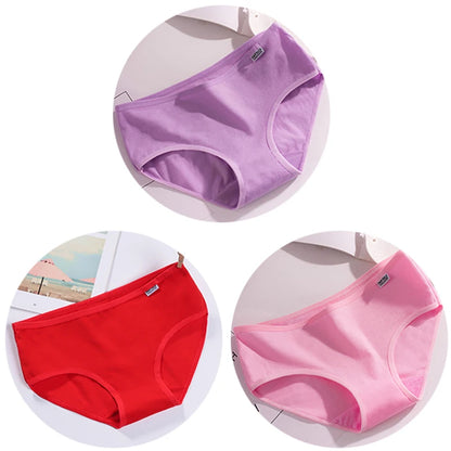 Women’s Cotton Underwear - Candy Color Mid-Waist Breathable Plus Size Briefs