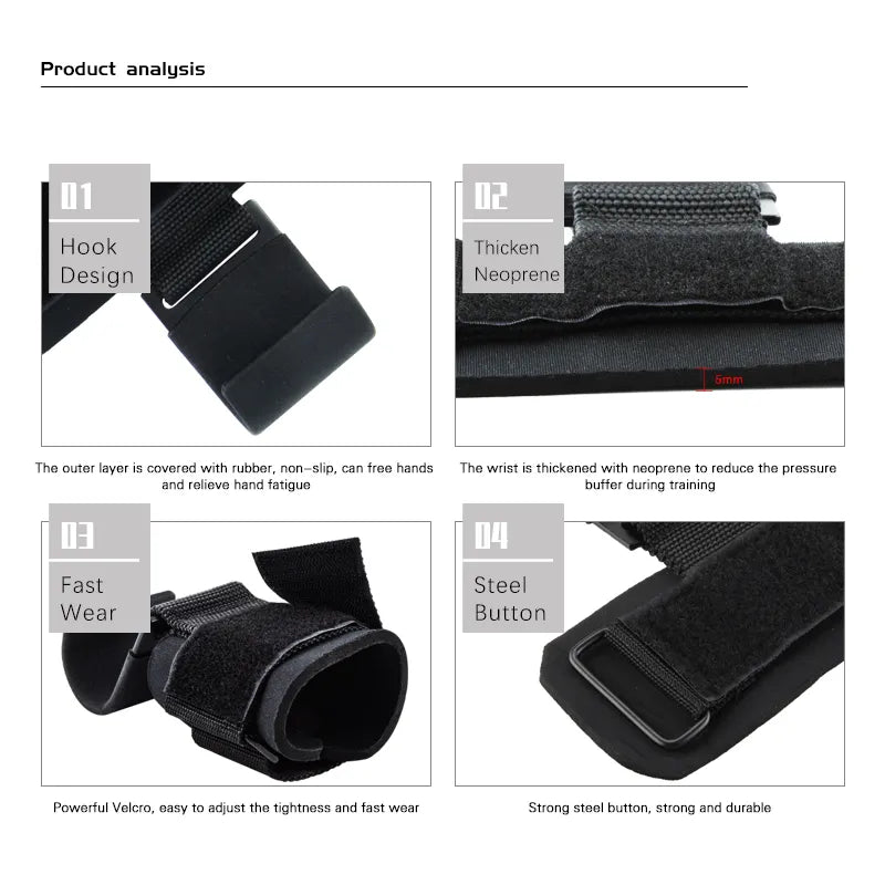 Weight Lifting Hook Grips with Wrist Wraps: Hand-Bar Wrist Strap for Gym Fitness - Pull-Ups Power Lifting Gloves, Weight Strap Support