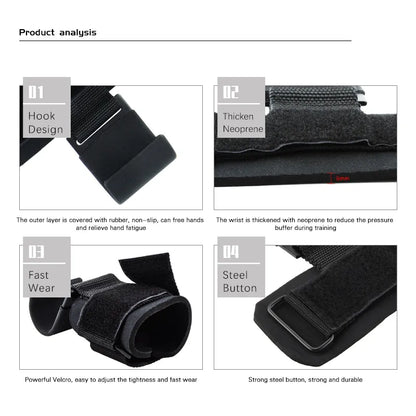 Weight Lifting Hook Grips with Wrist Wraps: Hand-Bar Wrist Strap for Gym Fitness - Pull-Ups Power Lifting Gloves, Weight Strap Support