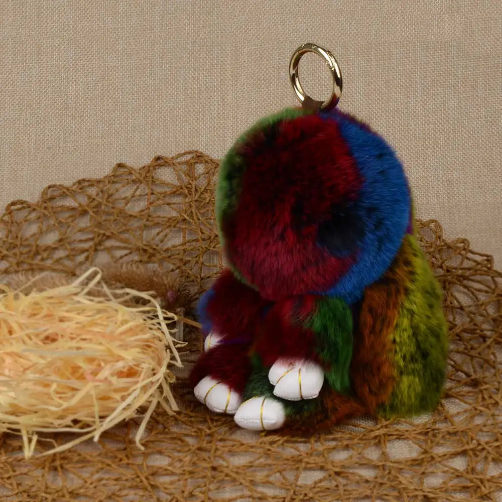 LFPU Genuine Rex Rabbit Fur Bunny Pendant Keychain – Fluffy Bag & Car Charm Jewelry for Women