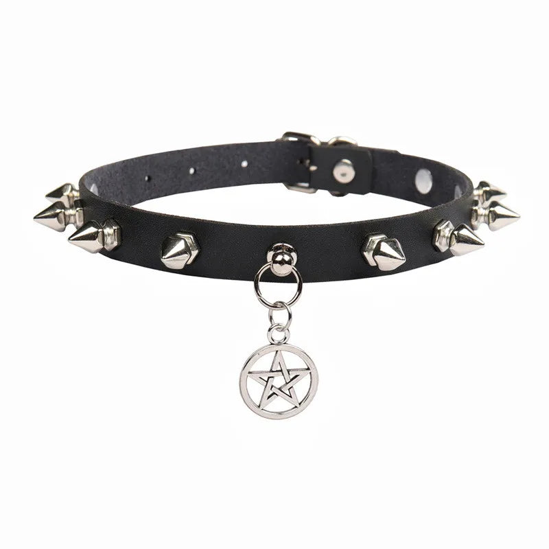 New Spike Choker Necklace – Punk Faux Leather Collar with Big Rivets, Studded Goth Style for Women & Men