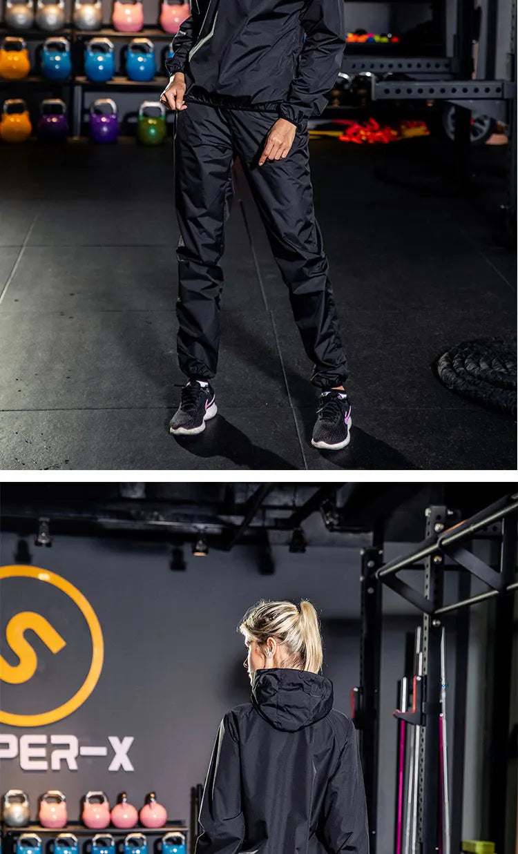 Unisex Sauna Suit — Women's & Men's Gym Clothing Set with Pullover Hoodie for Running, Fitness, Weight Loss & Sweating