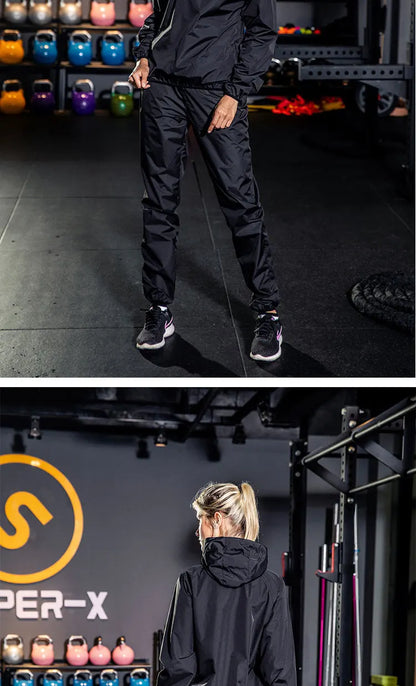 Unisex Sauna Suit — Women's & Men's Gym Clothing Set with Pullover Hoodie for Running, Fitness, Weight Loss & Sweating