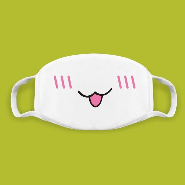 Kawaii Anime Expression Cotton Face Mask – Breathable Smile Mouth Muffle for Unisex Korean Style