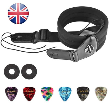 LEKATO LGS-2 Bass Guitar Strap – Adjustable Cowhide Strap with 6 Picks, Acoustic & Electric Bass Guitar Belt, Accessories