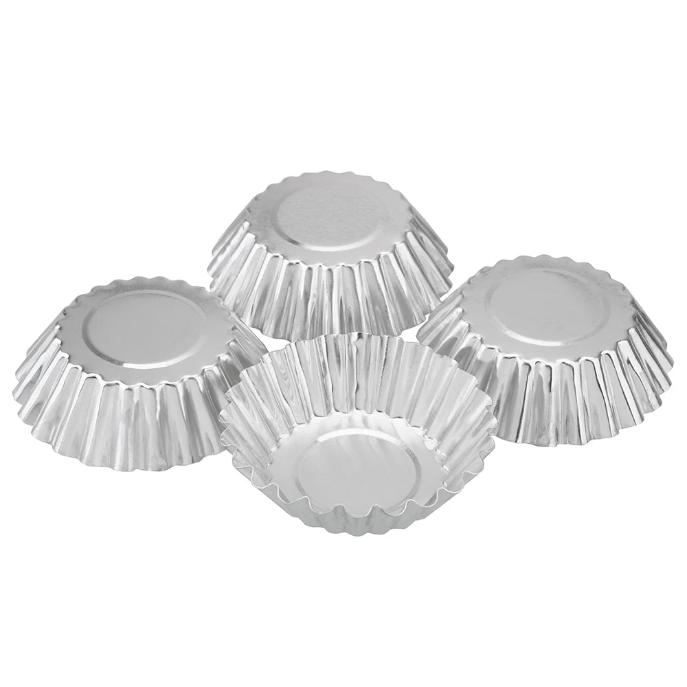 Aluminum Alloy Flower Egg Tart Mold Set: Reusable Non-Stick Ripple Design - Perfect for Cupcakes, Puddings, and Muffins - 10pcs/set
