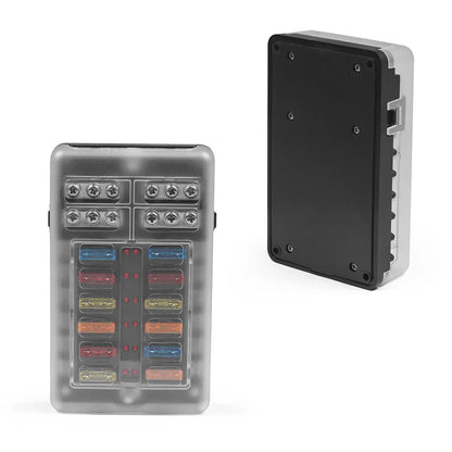 6/12-Way Car & Boat Fuse Box – Waterproof Blade Fuse Block with LED Indicator (12V/32V Auto Marine Power Distribution Panel)