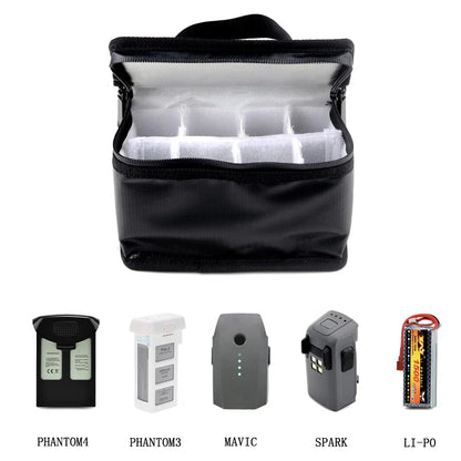 155x115x90mm Fireproof Explosion-Proof Safety Bag – 8-Compartment Storage for RC Drone, Airplane & Helicopter Batteries