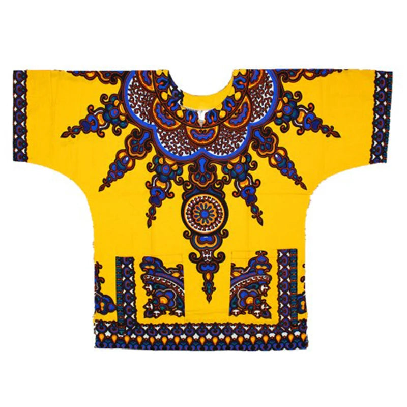 African Dashiki Cotton T-Shirt - Traditional Printed Unisex Fashion Top with Vibrant Ethnic Style Design