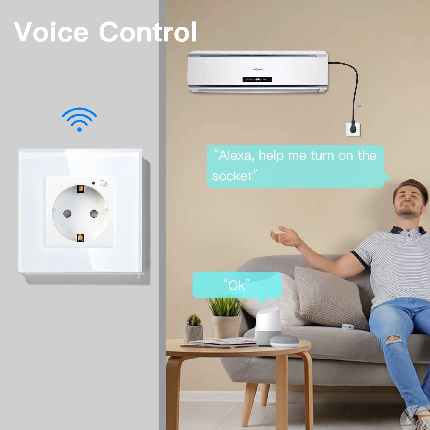Bseed Smart WiFi Socket – EU Standard Intelligent Outlet, Compatible with Tuya App, Google & Alexa, Timer Function Home Improvement Plug