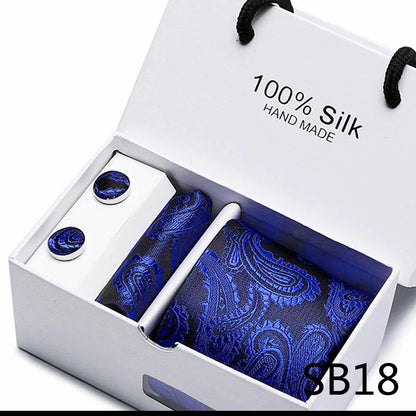 100% Silk Men’s Tie Gift Set - Classic 7.5cm Striped Floral Necktie with Handkerchief for Office, Party & Wedding Formal Wear