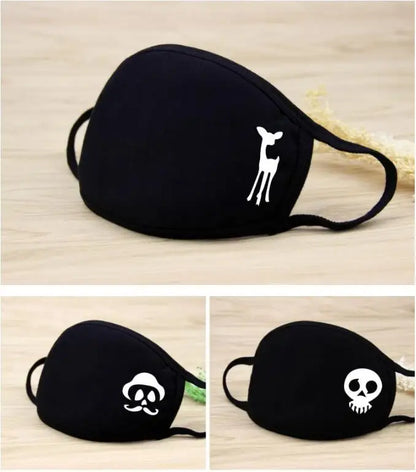 Black Cartoon Animal Face Mask – Unisex Winter Cotton Half Face Mask, Dustproof & Thickened for Cycling