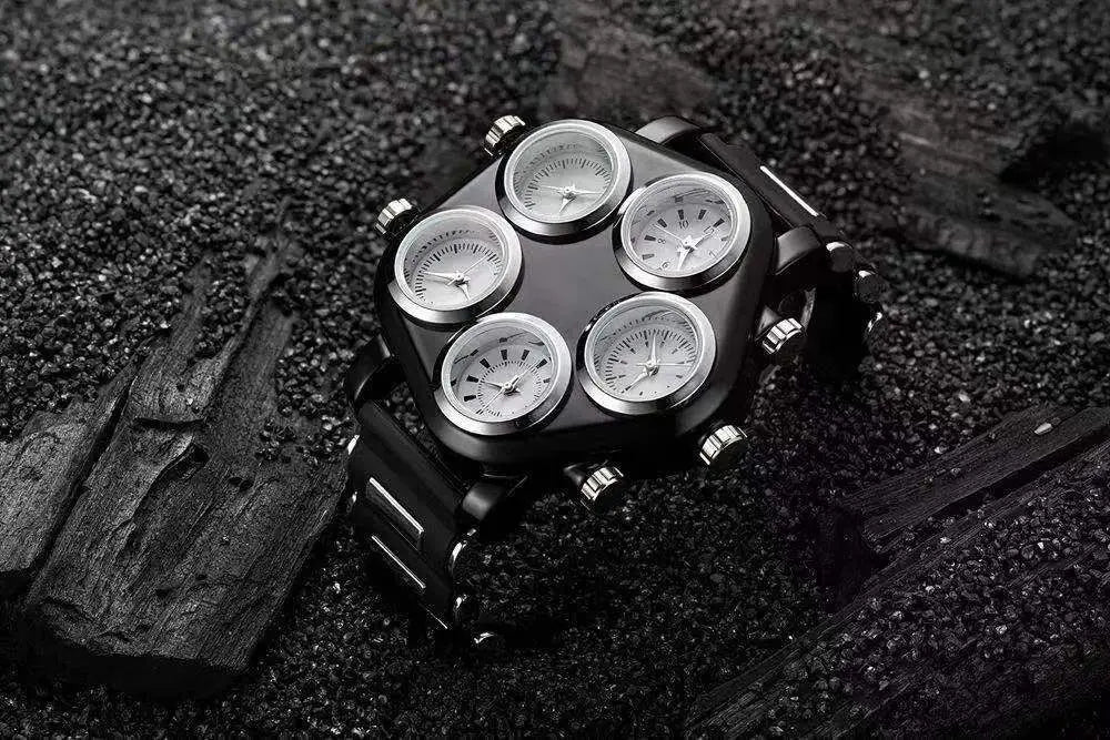 Five Movement Men's Quartz Watch – Large Dial Hip Hop Punk Style Sport Watch for Men