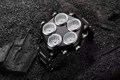 Five Movement Men's Quartz Watch – Large Dial Hip Hop Punk Style Sport Watch for Men