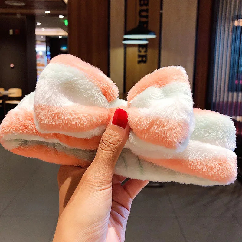 Soft Coral Fleece Bow Headband – Wash Face Hair Holder with Animal Ears for Women & Girls